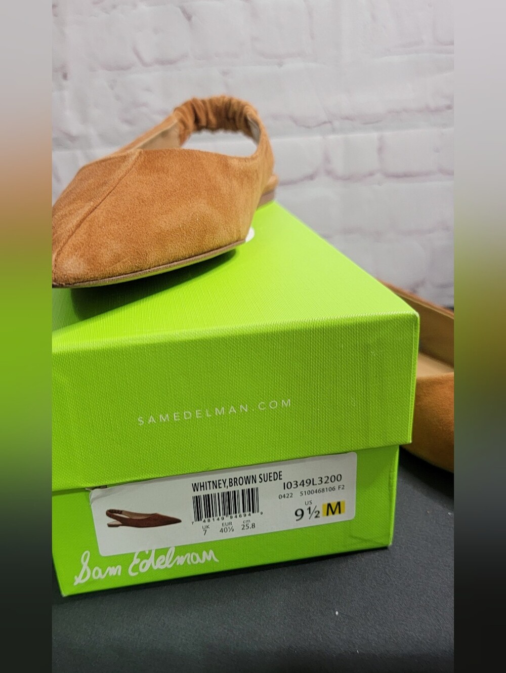 Sam Edelman Suede Pointed-Toe Slingback Flats in Cognac 9.5M - Picture 2 of 4